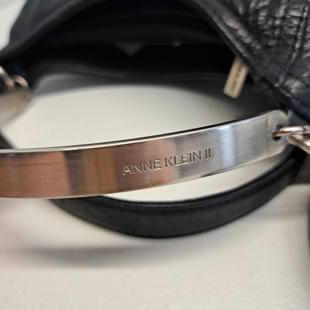 Anee Klein II Black Leather Handbag With Silver Metal  Handle And Shoulder Strap - Picture 3 of 14
